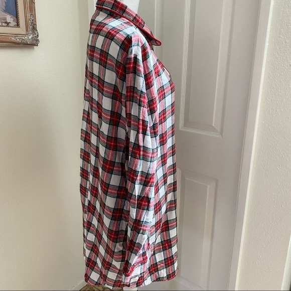 Disney Japan Holiday Red Plaid Flannel Sleep Shirt/Dress Santa Minnie Sz XL - Picture 4 of 6